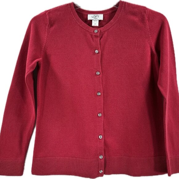 Ann Taylor Loft Petite Women's Red Cardigan Rhinestone Button Front Size XSP - Picture 2 of 6